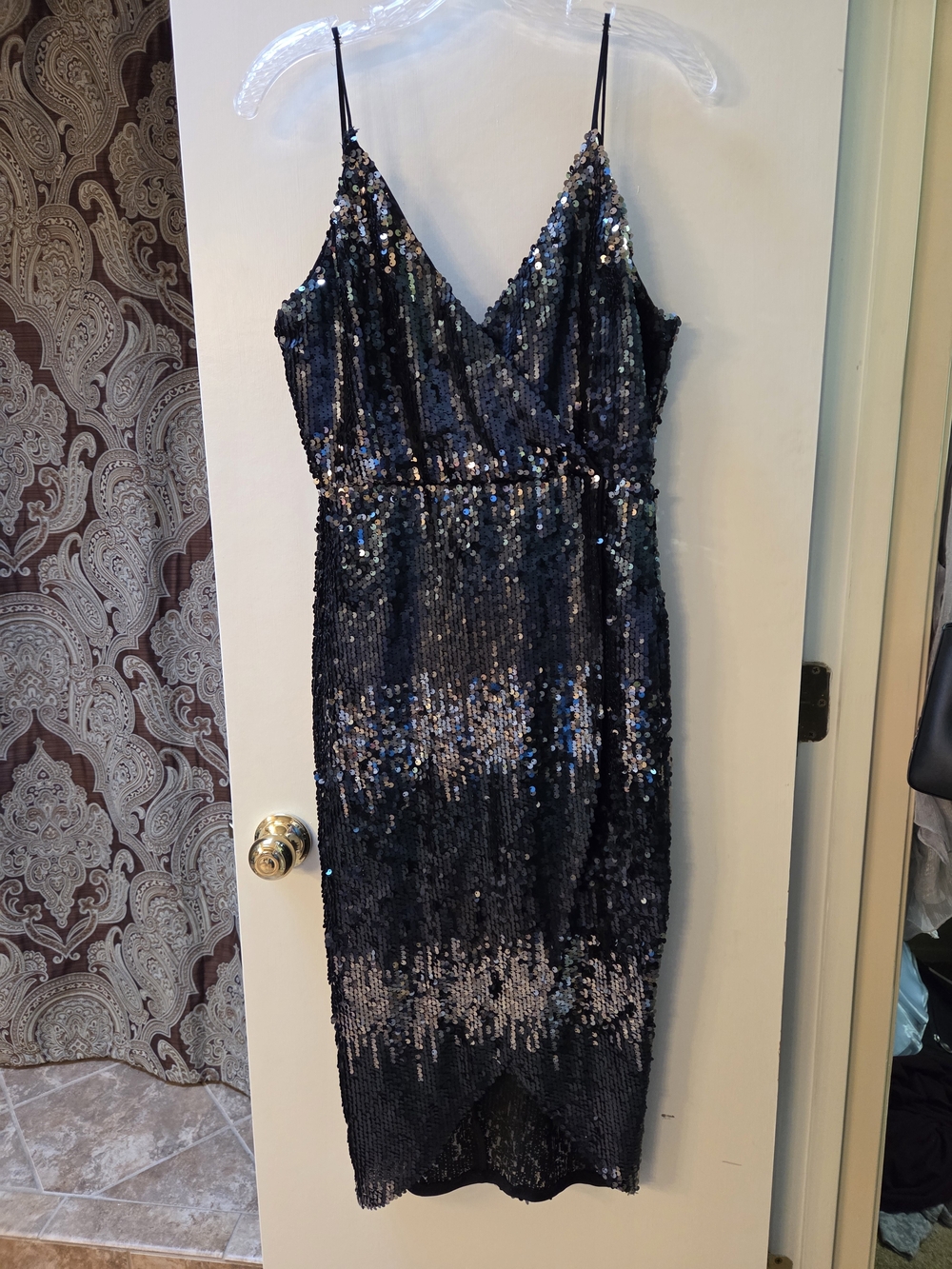 Gianni Bini SZ M Black Sequin Midi Slip Cocktail Dress